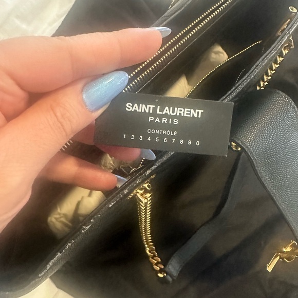 YSL Grain De Poudre Matelasse Chevron Monogram Shopping Bag Black vintage - Picture 8 of 11